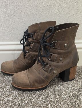 Sorrel Addington Brown Leather Lace Up Block Heel Ankle Boots Size 8